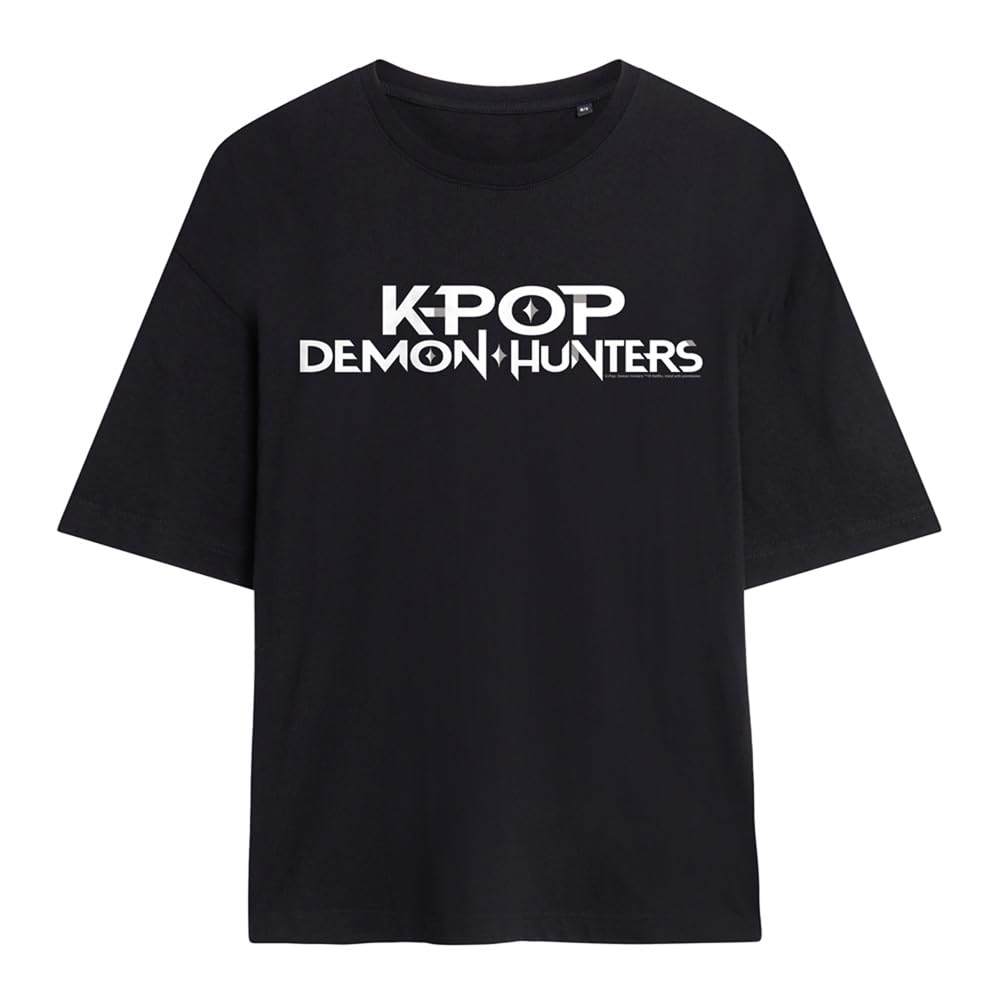 K-Pop Demon Hunters Womens White Logo Ladies Oversized Shirt, Black, Black, S UK