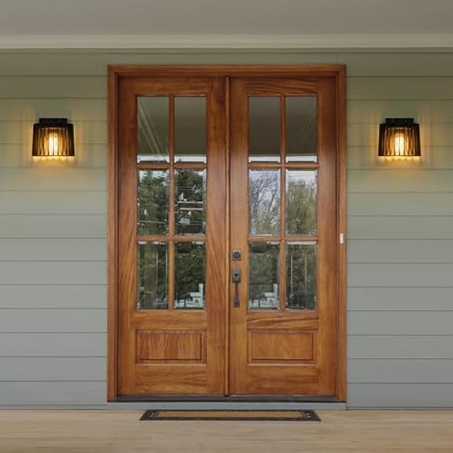 LUTEC Outdoor Wall Lantern Wall Sconce Light Fixtures Black Wall Mount Lighting Clear Glass Shade E26 Socket