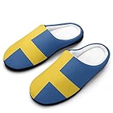 TAIZIYEAH House Slippers for Women Swedish Flag Cotton Slippers Warm Flat Closed Toe Ultra Lightweight Indoor Shoes 9-10（40-41）