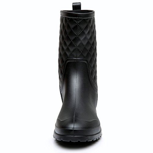 17KM Womens Black Short Anti Slip Rain Boots Mid-Calf Waterproof Rubber Garden Rain Shoes 7 US, Grid Black - Thumbnail 3