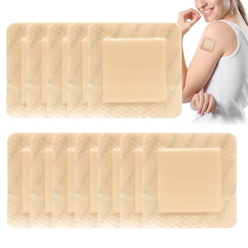 12 PCS Silicone Foam Dressing10X10cm Silicone Wound Dressing with Border Breathable Waterproof Adhesive Highly Absorbent