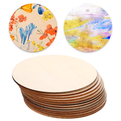 LIQWEI 12 Stück Runde Holzscheiben 10cm Holzscheibe Holzplatten zum Basteln zum Basteln 2 mm Dick Naturholzscheiben für DIY Handwerk Hängende Dekoration Malerei DIY Kunst