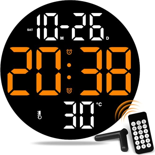 MonBel Rel&oacute;gio De Parede Digital 9' Com Display Led, Calend&aacute;rio Redondo Controle Remoto,...
