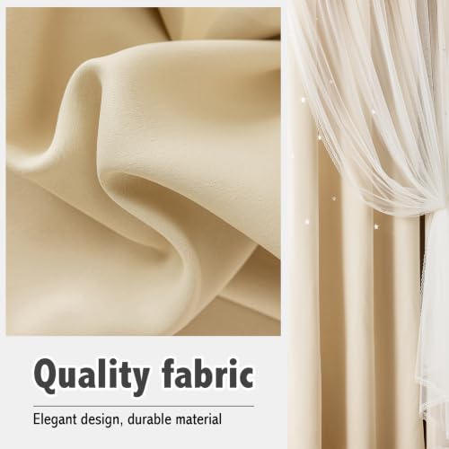 Image of indistar Star Cutout Kids Window Blackout Curtains for Girl Bedroom Window Room Darkening Curtains & Drapes Baby Nursery Curtains (2 Panel,35Wx90L inch,Cream)