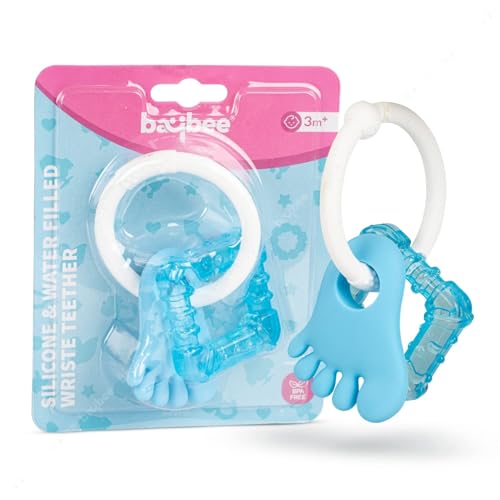 Image of Baybee Ring Natural Water Filled Silicone Teether for Babies to Soothe Their Gums, Bpa Free Food Grade Easy Grasp Teething & Chewing Toys for Babies 6 to 12 Months Baby Infant (Blue)