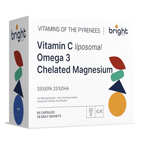 Vitamina C liposomal + Omega-3 + Magnesio. Alta Dosificación. 100% natural. Vitaminas de Bright Naturo. 28 sachets diarios