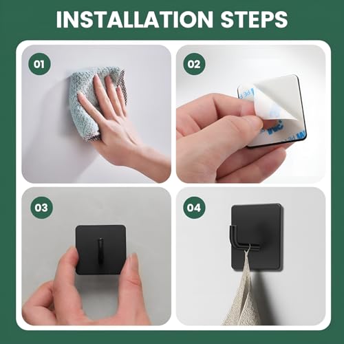 Image of DALUCI Self Adhesive Hooks for Wall Heavy Items - Metal Wall Hooks for Hanging Clothes, Towels & Keys - Waterproof No Drill Sticky Wall Hanger Hook for Bathroom & Kitchen (J Hook-Black, 2)
