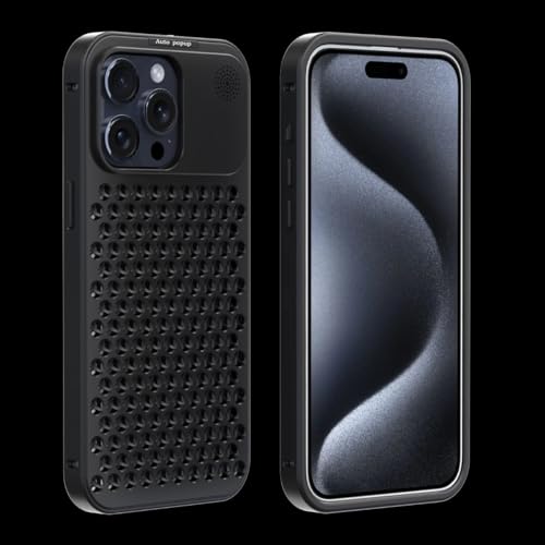 Image of MILLION CASES Back Cover Case for iPhone 15 Pro Shockproof Protective Cooling Shell Aluminum Alloy Case for Men & Boys (Black)