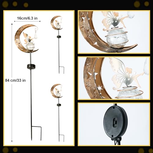 LOVERUIS Solar Garden Lights Outdoor Fairy Moon Lamp Waterproof Moon Garden Solar Light with Crackle Glass Ball LED Stake Lights Angel Decorative for Grave Balcony Lawn Patio Pathway (Fairy) - Image 6