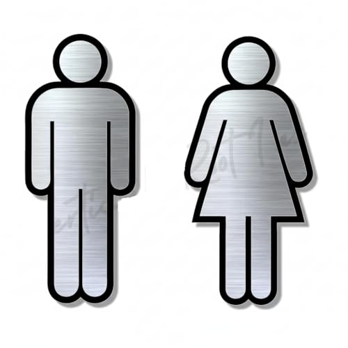 Image of Premium BLACK and BRUSH STEEL MEN & WOMEN CUTOUTS Washroom Sign for Toilet Restroom Bathroom 7 inch HEIGHT Easy Mount Self-Adhesive Tape Signage for Office Hotel Mall Restaurant