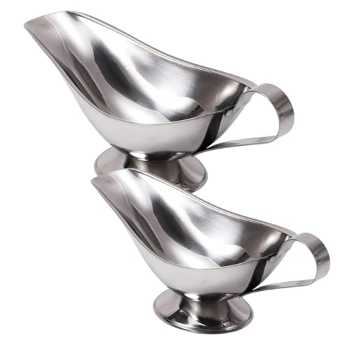 CIYODO 2pcs Gravy Boat Sauce Bowl Small Sauce Cups Stew Pot with Lid Condiment Boats Milk Creamer Pitcher Milk Mug Milk Jug with Lid Gravy Warmer Condiment Cup Pans Stainless Steel Silver