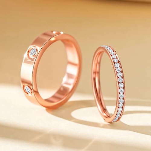 Love Gold Rings for Women 2Piece Unisex 18K Rose Plated Stainless Steel Cubic Zirconia Friendship Wedding Birthday Anniversary Promise ring2