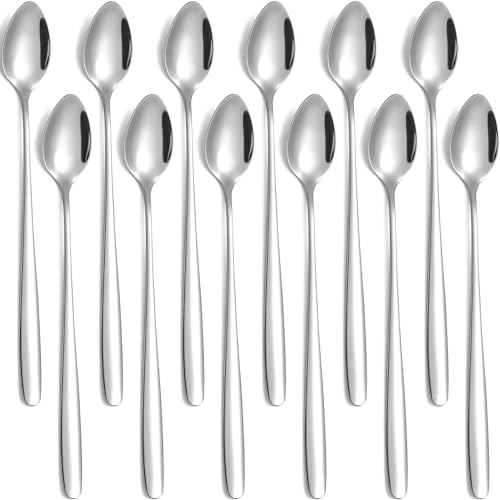 tiokin Latte Macchiato Löffel Set, 12-teilig 19.8 cm lange Griff Eislöffel lang Rührlöffel aus Edelstahl für Eiskaffee Eistee Milchshake Eisbecher Cocktails & Desserts