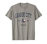 League City Texas TX Vintage State Flag Sports Navy Design T-Shirt