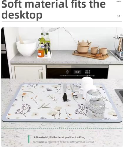 Image of HomeCloud Dish Drying Mat for Kitchen Counter - Super Absorbent, Non-Slip & Heat-Resistant - Quick Dry Rack Pad for Dishes, Utensils, Coffee Maker - Stain-Hiding Design (Camellia Purple, 40x50cm)