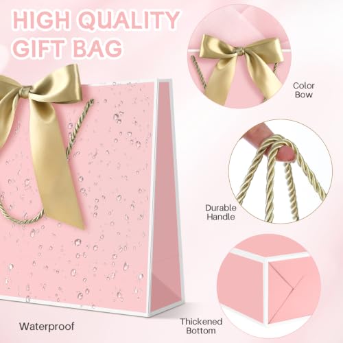 Image of JMANNI Gift Bags with Handles, 13 inch Medium Gift Bag for Presents, 2 Pcs Bags with 4 Tissue Paper and 2 Cards for Baby Shower Wedding Bridal Shower Mother's Day Birthday Party (Pink-white)