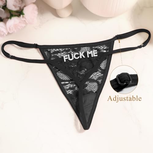 Image of Sexy Underwear for Women, Lace Thongs with Sparkling Letter Charms, Fun and Flirty Panties for Women Sexy