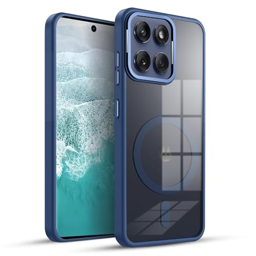 Image of KARWAN Translucent Hybrid Back Case Cover Compatible with Moto Edge 60 Fusion Shockproof Case with Camera Protection, N52 Magnet Cover Case with Magnetic MagEaze Wireless Charging Cover (Blue)