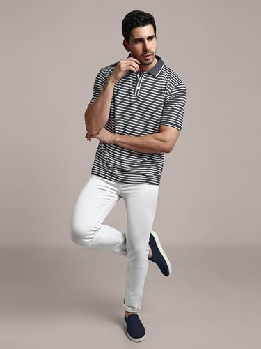 Image of GRECIILOOKS Men Cotton Striped Regular Fit Polo Plain Casual for Stylish Half Sleeve T Shirt