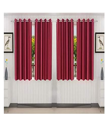 Image of Parda Sansar Polyresin Solid Window Curtain, 5 Feet, Maroon, Pack of 4
