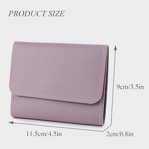 Mini Women’s Wallet, Ladies Slim Tri-fold Wallet PU Leather Compact Card Purse with ID Card Window Women Card Wallet for Shopping Dating Travelling (Purple)2