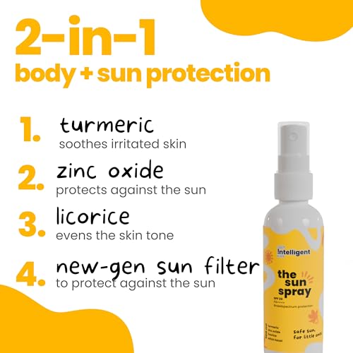 Image of TuCo All Skin Kids 2 in 1 Sunscreen Spray with SPF 30 | Turmeric, Licorice, Mango Butter | UVA /UVB PA++++ | Broad Spectrum | Benzophenone- 3 and Avobenzone Free | Ages 2-5, 5-10, 10-15 | 100 ml |