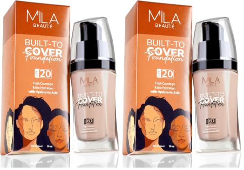 Image of Mila Beaute Built to Cover Liquid Foundation I Medium to Buildable Coverage I Matte Finish I Lightweight I SPF 20 I Super Hydrating with Hyaluronic Acid L02 - Pink Ivory (Pack of 2)