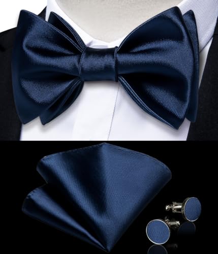 Image of DiBanGu Satin Bow tie Self-Tied Bowtie Set for Men Wedding Prom | Solid Color,Skin-Friendly,Versatile Accessory,Lapel Pin,Pocket Square,Cufflinks,School Dance,Banquet,Dinner,Celebration