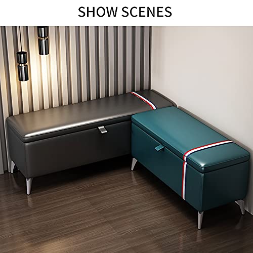 Banc ottoman de rangement en cuir blanc 80cm pour entrée moderne - 8