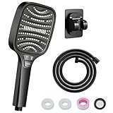 Duschkopf mit Schlauch und Wandhalterung – 8-stufige Duschbrause mit 4 Tasten, Hochdruck Handbrause in Schwarz – Leistungsstarker Regendusche Duschkopf Set, Antikalk Brausekopf Dusche