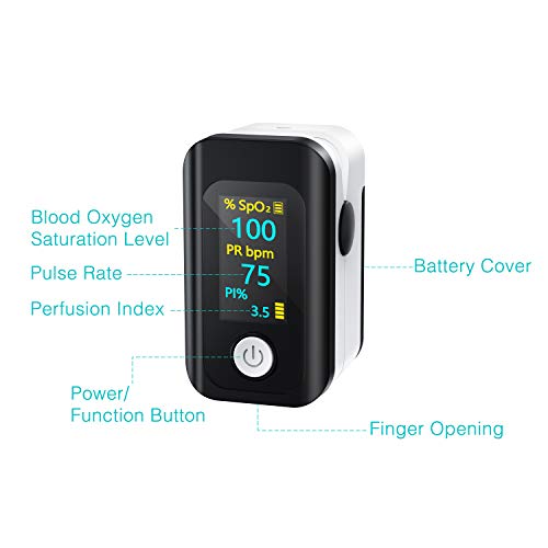 Pulse Oximeter Fingertip,Digital Blood Oxygen Saturation Monitor for Heart Pulse Rate and SpO2 Levels, Portable Oximeter Finger with Pulse (Batteries & Lanyard Included) - Thumbnail 5