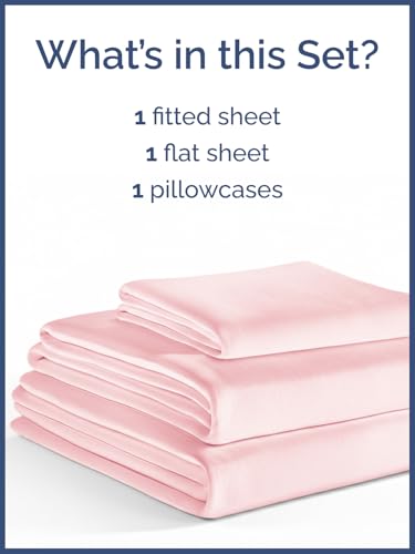 Image of Kids Twin Size Bed Sheet Set - 3 Piece Kids Loft Bed Sheets - Solid Pink Themed Bedding - Soft, Cute and Cozy - Breathable and Machine Washable - Bedding for Boys, Girls, Teens & Toddlers - Oeko-Tex