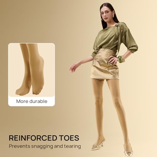 Image of MANZI Microfibre Tights for Women, Semi Opaque Solid Colored Footed Pantyhose 70 Denier
