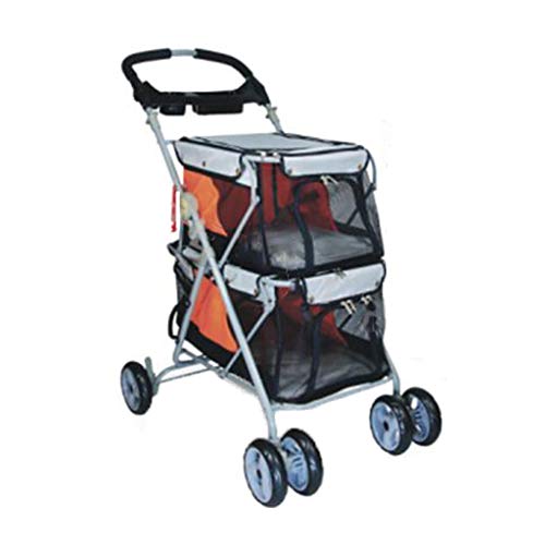 WMS Double-Decker Pet Stroller Rainproof Four-Wheeled Dogs/Cats Cart Multi-Purpose Belt Handbrake Travel Pet