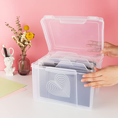 Image of Clear Craft Storage Box with 6 Tabbed Dividers for Holiday Birthday Photos, Crafts, Scrapbook, Paper, Stickers, Envelopes and More, Plastic Box of Card Box Stamp Die Cuts Storage with lid Box