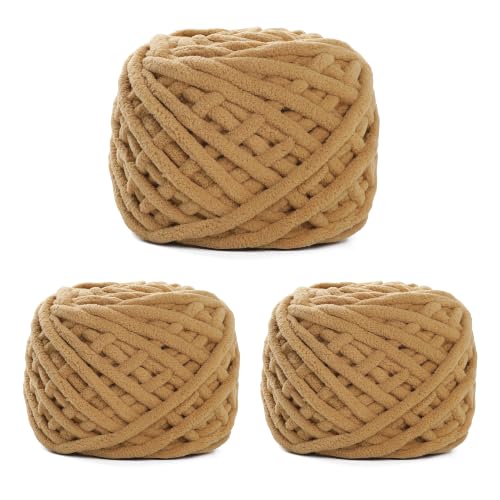 Image of Plush Chenille Chunky Yarn for Crocheting 100g(54.6yd) - Bulky Thick Fluffy Yarn for Knitting- Soft Velvet for Baby, Blanket Knitting Blanket Yarns- Amigurumi Yarns (3- Camel)