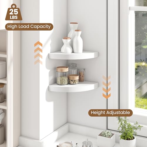 Image of Fun Memories Floating Corner Shelves Set of 2 - Rustic Wood Wall Mounted Storage and Display Shelves for Living Room, Bedroom, Kitchen, Bathroom - Space Saving Home Decor, White
