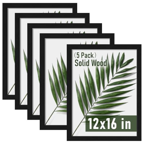 Image of 12x16 Picture Frame Set of 5, Solid Wood Frames, Black Woodgrain
