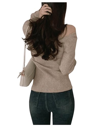 GORGLITTER Women's Off The Shoulder Sweater Tops Button Up Lightweight Y2k Cute Long Sleeve Fall Sweaters2