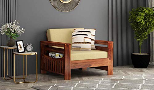 Image of Mamta Furniture Wooden Solid Sheesham Wood 5 Seater Sofa Set with Cushions (5 Seater Sofa | 3+1+1 with Coffee Table, Honey Finish 1)