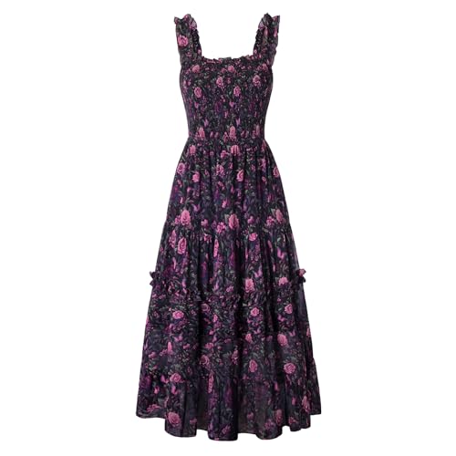 Image of Scarlet Darkness Floral Dress for Women 2026 Flowy Sundress Smocked Cottagecore Dresses