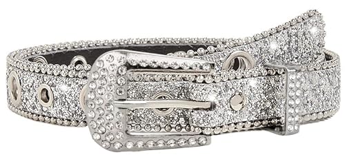 Rhinestone Belts for Women Western Cowgirl Bling Skinny Leather Belt for Jeans Pants Dresses (Fit for 26