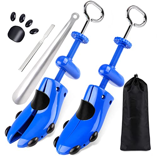 Yalumo Shoe Stretcher Men, Plastic Pair of 4-way Adjustable Shoe Expander Shoe Tree Widener for Wide Feet Bunions, Shoe Shaper Extender Stretch Width Length Height, Large, Men’s Size 9.5-13, Blue