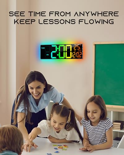 EASYERA 16.5 Large Digital Wall Clock with BT Sync,11 RGB Lights