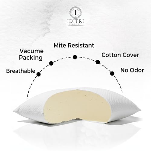 Image of Memory Foam Pillow Set of 2, Jacquard Breathable Cotton Cover, Mite Resistant Sofa Cushion for Office Car Chair, Moisture Wicking Comfort, Vacuum Packed, White Bedding,35 x 35 x 15 cm