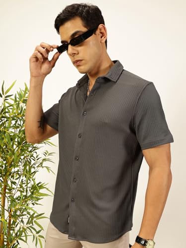 Image of Thomas Scott Men's | Solid | Half Sleeve | Slim Fit | Cotton Blend | Spread Collar | Casual Shirt
