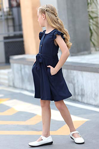 GORLYA Girl's Ruffle Trim Sleeve Button Down Floral Print Casual Vintage Midi Dress with Pockets for 4-12 Years Kids3