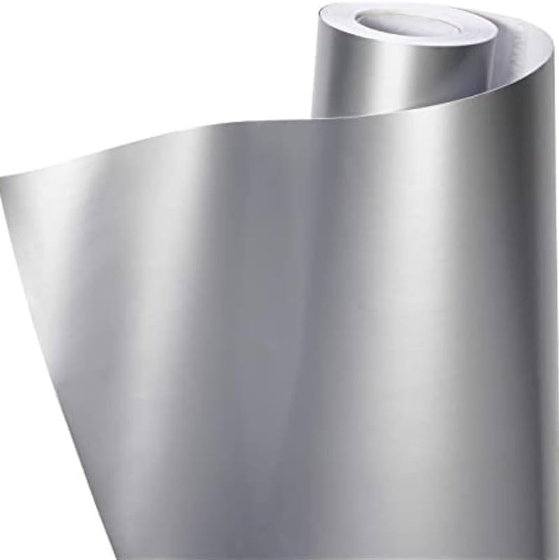 Image of WISDOM Silver Metallic Wrap Vinyl Self Adhesive, Vinyl Car Wrap Self-Adhesive Film Decal (12 inch x 38)