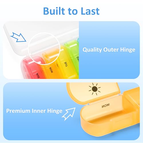 Image of Fullicon Large Portable Pill Organizer 2 Times a Day, Clear Rainbow