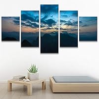 SIGNWIN 5 Panel Canvas Wall Art Sunset in The Mountains for Home Decorations Ready to Hang - 60